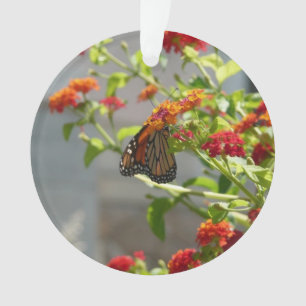 Adorno Mariposa Monarca en Arbusto de Mariposas Rojo