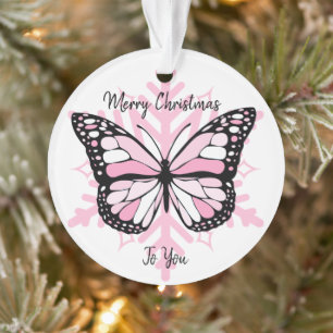 Adorno Mariposa rosa en Navidades de copas de nieve