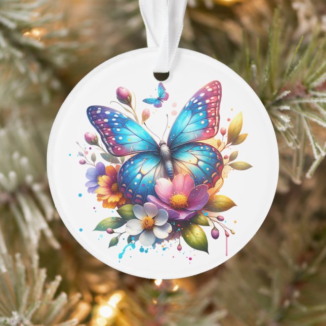 Adorno Mariposa rosa y azul en flores personalizadas (Árbol)