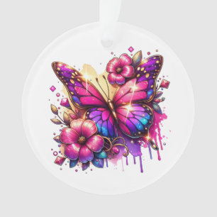 Adorno Mariposa y flores personalizadas de Navidad