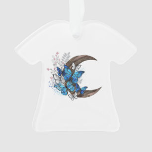 Adorno Mariposas azules sobre la media luna de madera