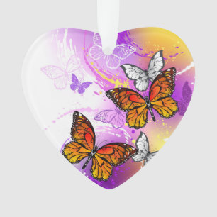 Adorno Mariposas Monarca sobre Fondo Púrpura