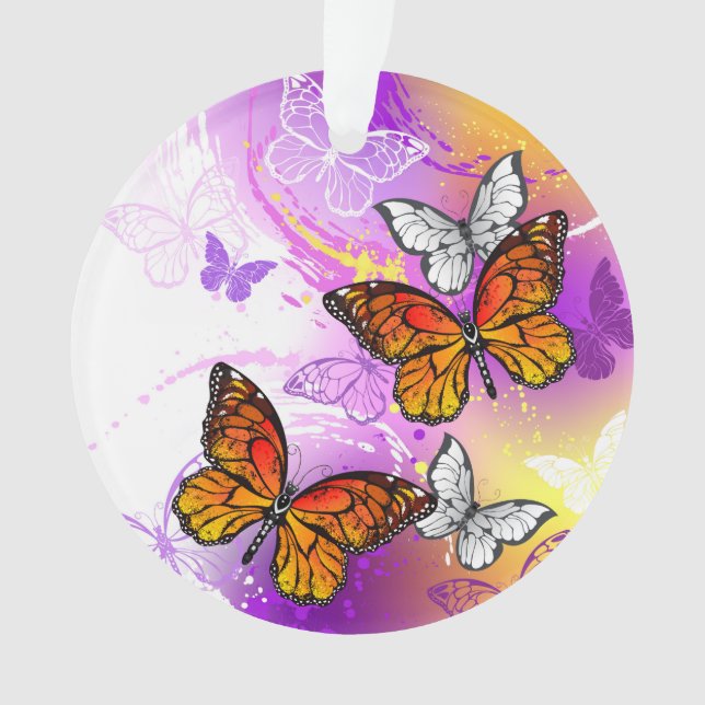 Adorno Mariposas monarcas en fondo morado (Anverso)