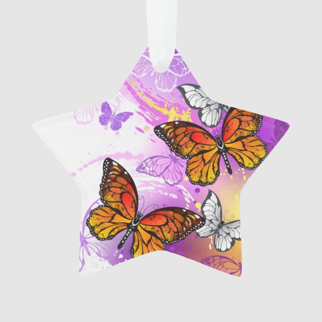 Adorno Mariposas monarcas en fondo morado (Anverso)