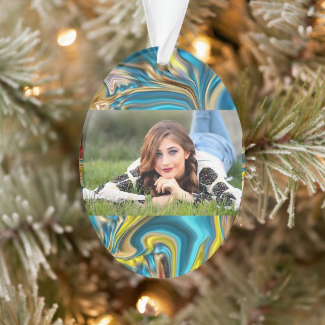 Adorno mármol abstracto giratorio amarillo azul turquesa  (Árbol)