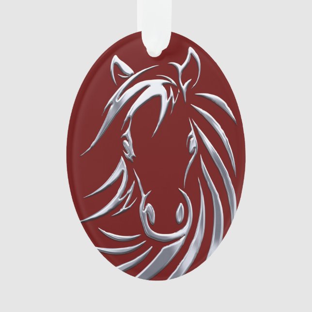 Adorno Maroon de Cabeza de Caballo Plateado (Anverso)