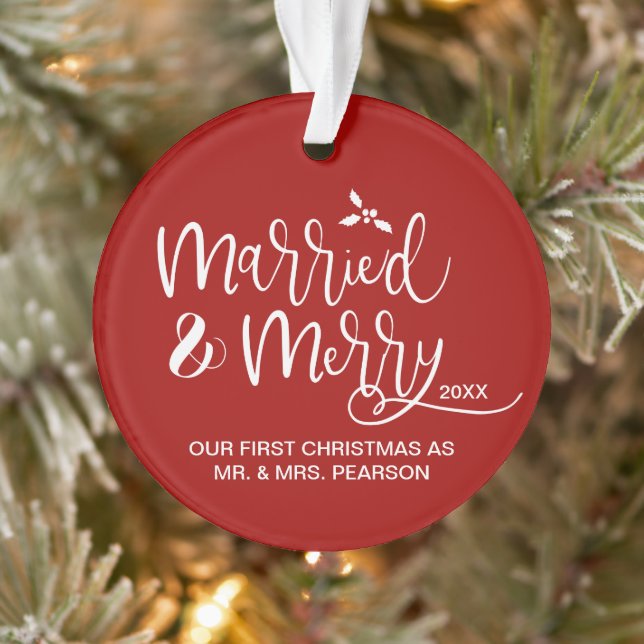 Adorno Married & Merry First Christmas double sided red (Árbol)