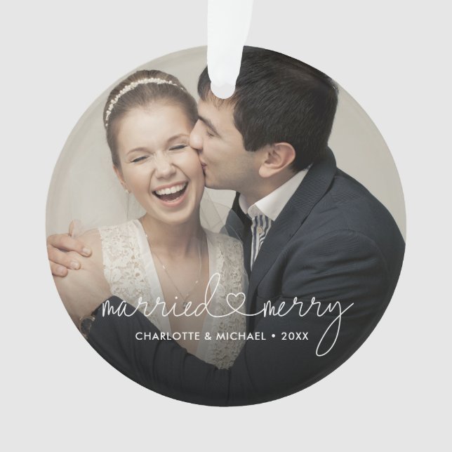 Adorno Married & Merry Heart Script Modern Custom Wedding (Anverso)