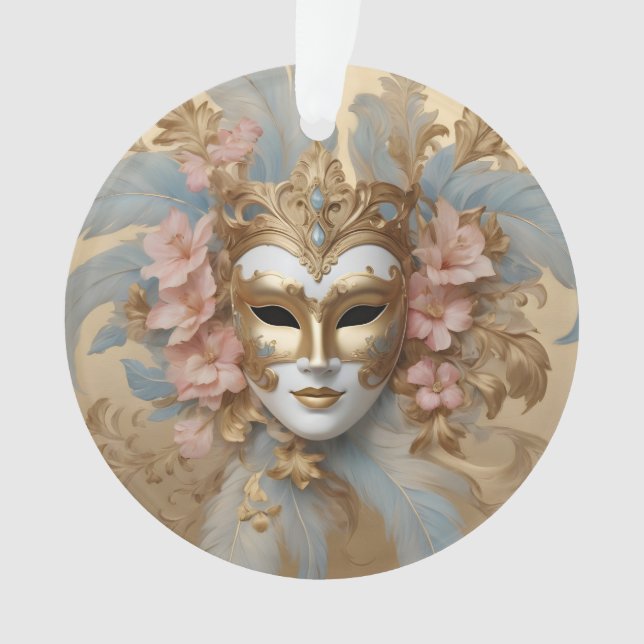 Adorno Máscara de carnaval rosa y dorada (Anverso)