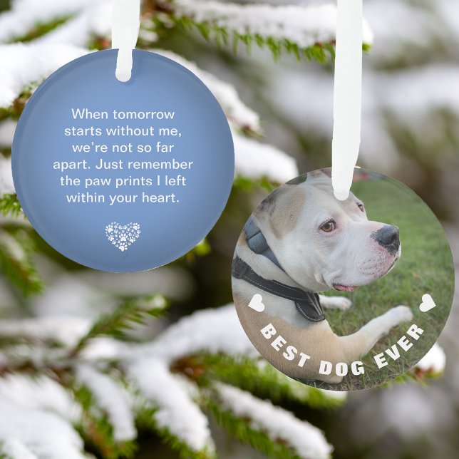 Adorno Mascota de perro poema foto memoria azul Keepsake (Dog Pet Poem Photo Blue Memorial Keepsake Ornament)