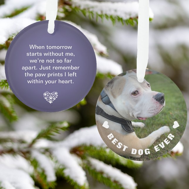 Adorno Mascota de perro poema foto memoria morado Keepsak (Dog Pet Poem Photo Purple Memorial Keepsake Ornament)