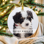 Adorno Mascota Define Naughty | Árbol de Navidad fotográf<br><div class="desc">Captura el espíritu de las vacaciones con este único y personalizado ornamento de árbol de Navidad! Mostrando dos de tus fotos favoritas, este adorno de sake gustará a niños y adultos por igual. El texto dice "Define Naughty", personalizado con el nombre de tu mascota y el año. ¡Una manera perfecta...</div>
