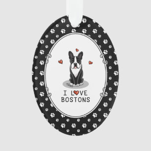 Adorno Me encantan los Bostons Boston Terriers (blanco y