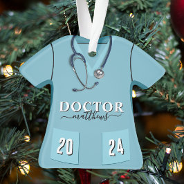 Adorno Médico Scrubs Blue Shirt Stethoscope Navidades