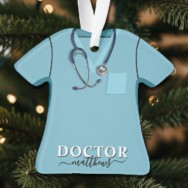 Adorno Médico Scrubs Stethoscope Camisas azules Navidades