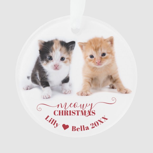 Adorno Meowy Navidades Cat Photo Names Red (Anverso)