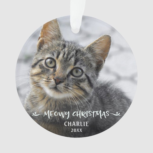 Adorno MEOWY NAVIDADES Nombre de foto del gato Año (Anverso)