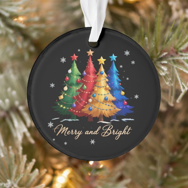 Adorno Merry and Bright Trees Christmas Holiday Gift Cute (Árbol)