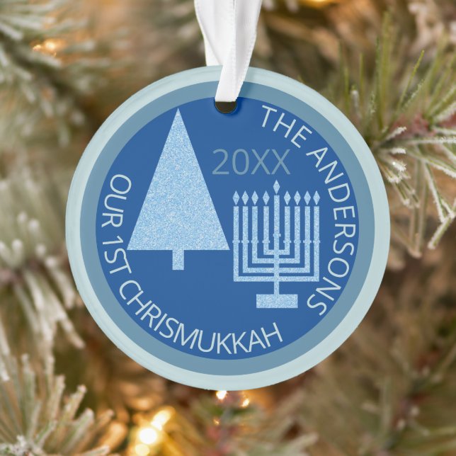 Adorno Merry Blue Interfaith Chrismukkah Photo Keepsake (Árbol)