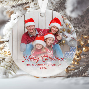 Adorno Merry Christmas Family Photo Red Script