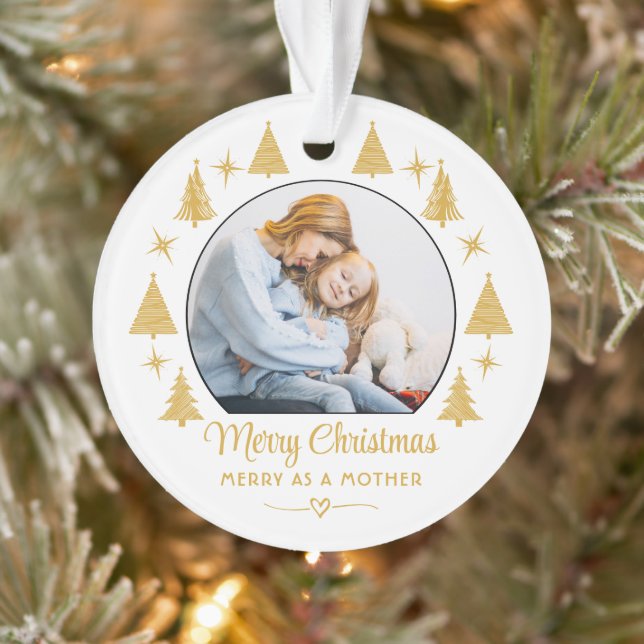 Adorno Merry Christmas Merry As A Mother White Gold Photo (Árbol)