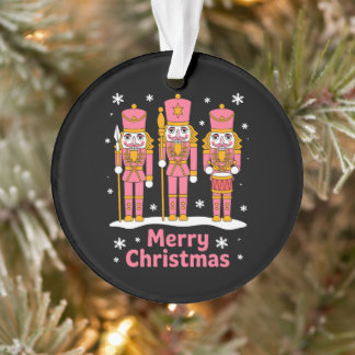 Adorno Merry Christmas Nutcracker Soldiers Snowflake Pink