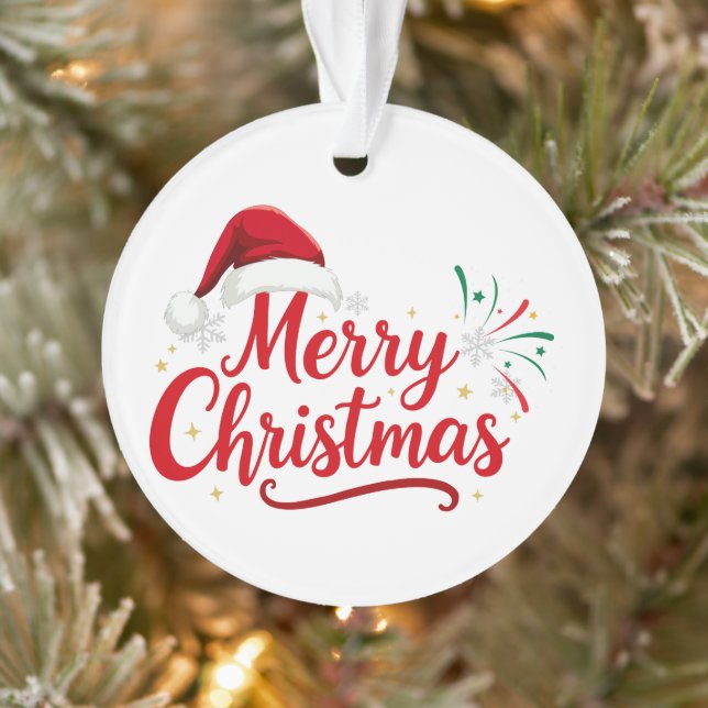 Adorno Merry Christmas Typography with Santa Hat and Snow (Árbol)