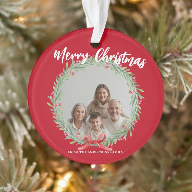 Adorno Merry Christmas Wreath Photo Personalized Family N (Árbol)