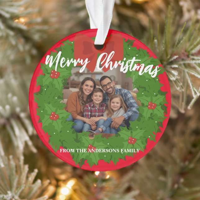 Adorno Merry Christmas Wreath Photo Personalized Family N (Árbol)