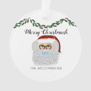 Adorno Merry Christmask Santa Wearing Face Mask Nombre
