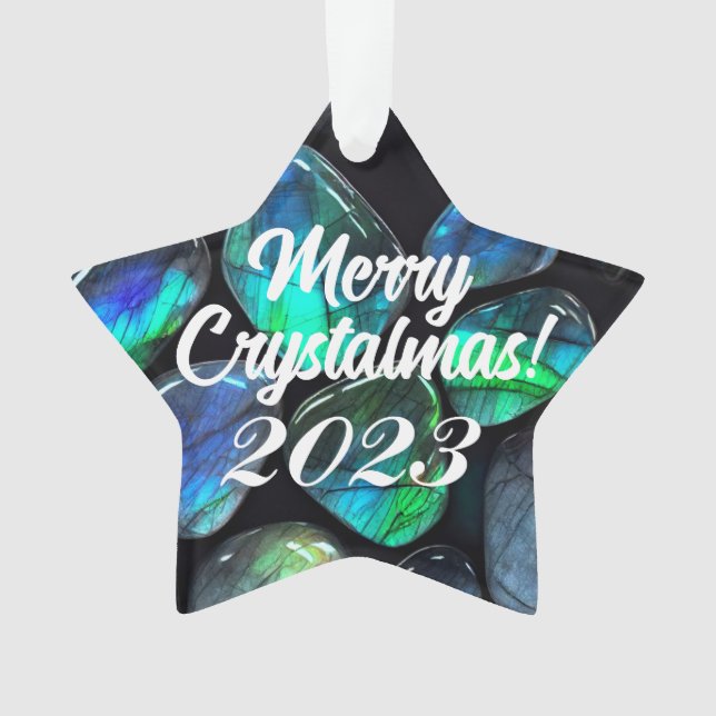 Adorno ¡Merry Crystalmas! Estrella Gemstone de Labradorit (Anverso)