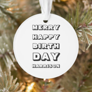 Adorno Merry Happy Birthday nombre personalizado Navidade