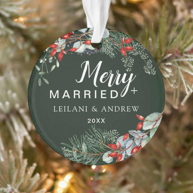 Adorno Merry Married Holly Greenery Navidades Green (Árbol)