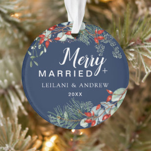 Adorno Merry Married Holly Greenery Navidades Naval