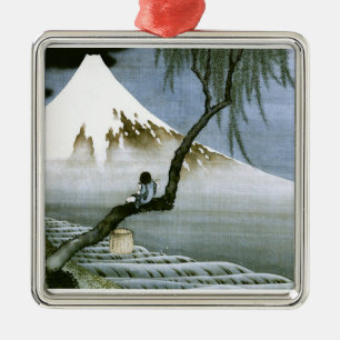 Adorno Metálico 北 斎 Boy y Mt Fuji Bella Artes