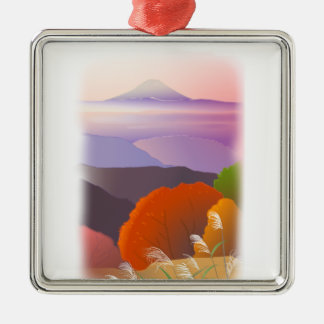ADORNO METÁLICO 朝焼けに映える富士山