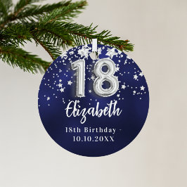 Adorno Metálico 18 años estrellas de plata azul marino