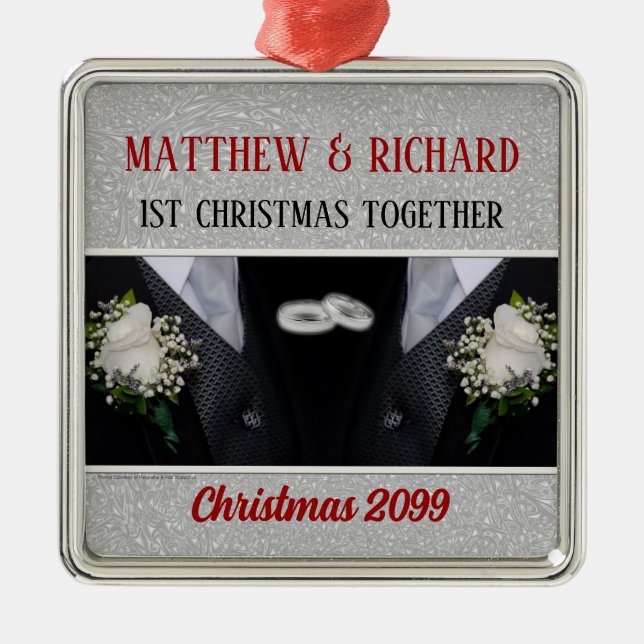 Adorno Metálico 1.ª Navidad Matrimonio gay Tuxedos (Frente)