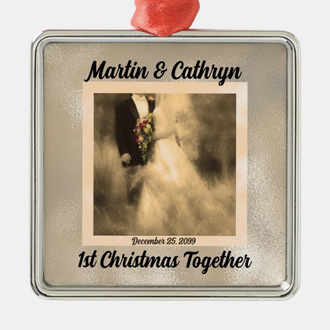 Adorno Metálico 1.ᵉʳ Navidades juntos Sepia Bride y Groom (Frente)