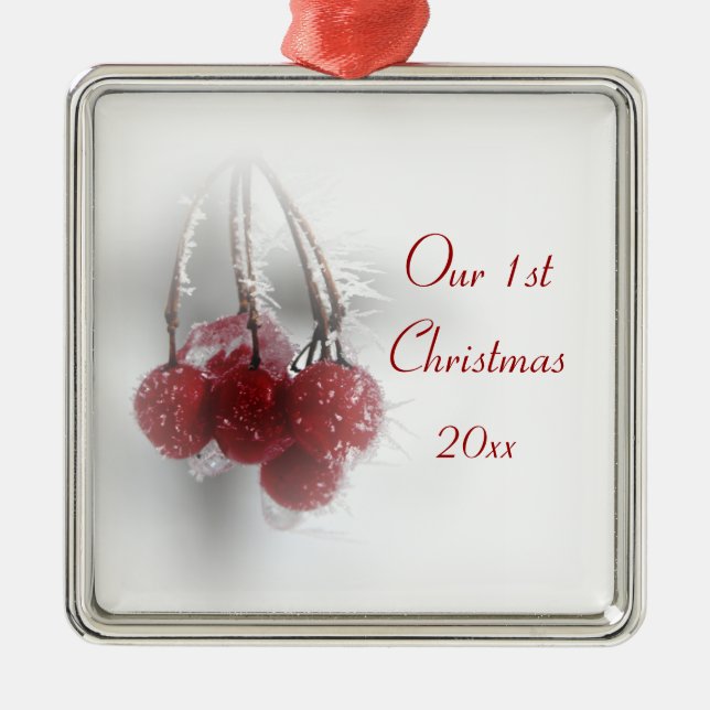 Adorno Metálico 1r navidad de las bayas escarchadas rojas junto (Frente)