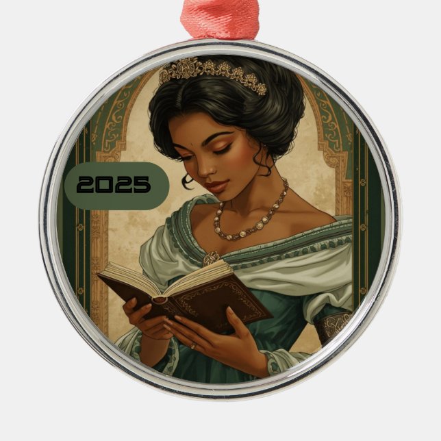 Adorno Metálico 2025 Princess Reading a Book Ornament (Frente)