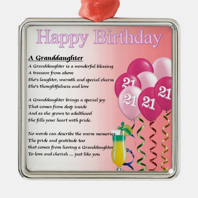 Adorno Metálico 21ro Poema de la nieta del cumpleaños (Frente)