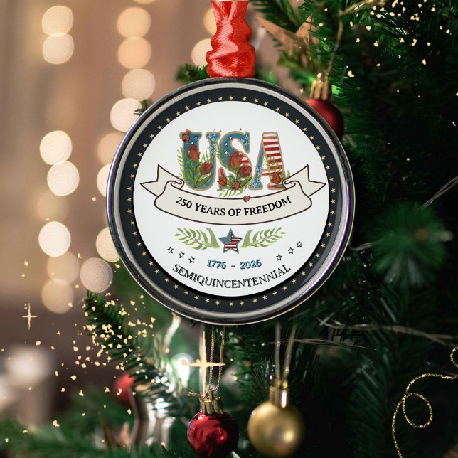 Adorno Metálico 250 Years of Freedom Botanical USA Silver  (250 Years of Freedom Botanical USA Silver Metal Ornament)