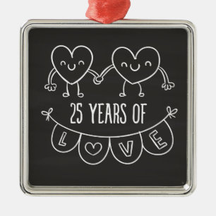 Adorno Metálico 25° Aniversario Regalo Corazones de Chalk