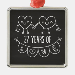 Adorno Metálico 27° Aniversario Regalo Corazones de Chalk
