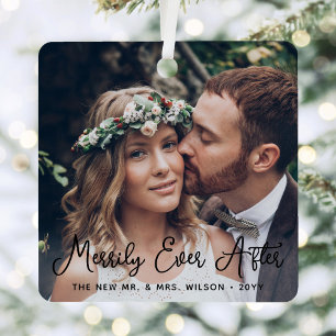 Adorno Metálico 2 Fotos Felices para Siempre Recién Casados 1er Na