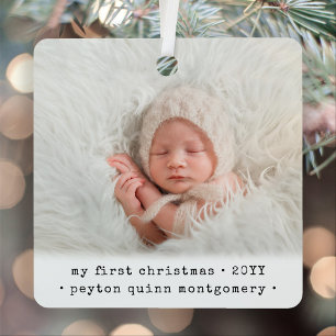 Adorno Metálico 2 Fotos Primera Navidad del Bebé Cuadrado Minimali