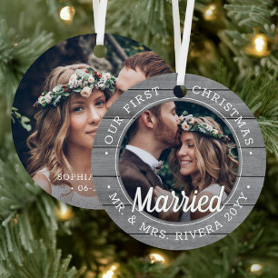 Adorno Metálico 2 Fotos Recién Casados 1er Navidad Casados Madera 