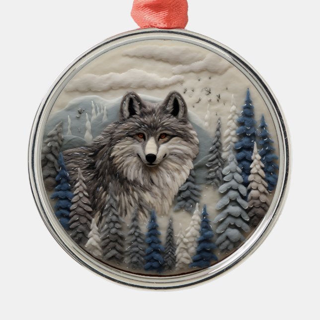 Adorno Metálico 3.ᵉʳ Wolf Woodland Chirstmas Animal (Frente)