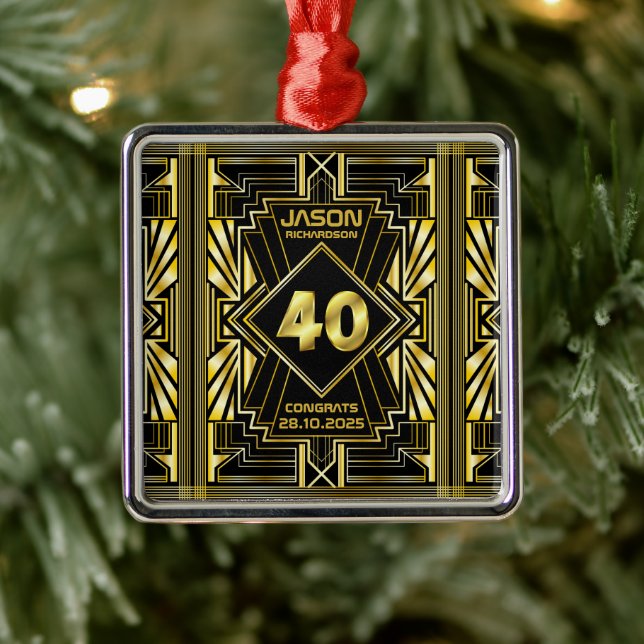 Adorno Metálico 40.º cumpleaños Art Deco Oro Gran Gatsby Negro (Árbol)